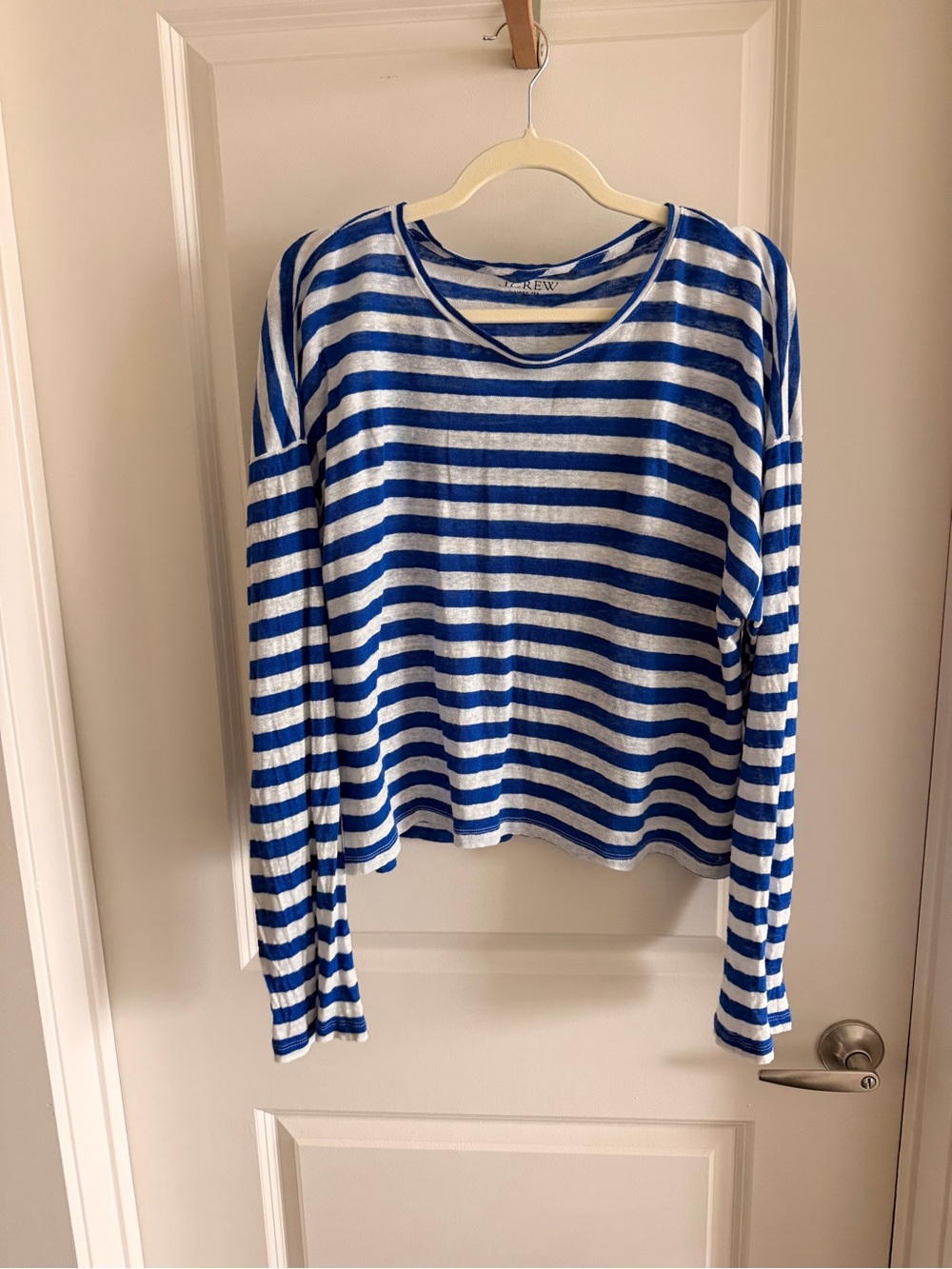 J. Crew 100% Linen Blue & White Striped Long-Sleeve Top